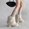 Fashion Comemore Fashion Warm Short Boots Thick Bottom Winter Velvet Fur Snow Boots for Women Chunky High Heels Female Platform Botines