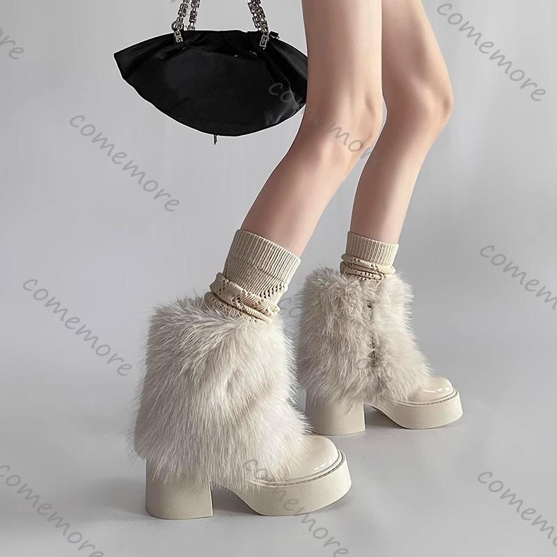 Fashion Comemore Fashion Warm Short Boots Thick Bottom Winter Velvet Fur Snow Boots for Women Chunky High Heels Female Platform Botines