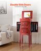 Jewelry Cabinet Armoire, Standing Wood Jewelry Storage Chest with 3 Drawers, Flip Top Mirror, 4 Top Storage Compartments, Zinc Alloy Handles, 2 Side