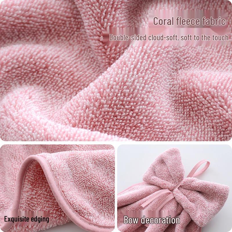 Coral Fleece Hanging Hand Towel with Star Bow for Bathroom or Kitchen