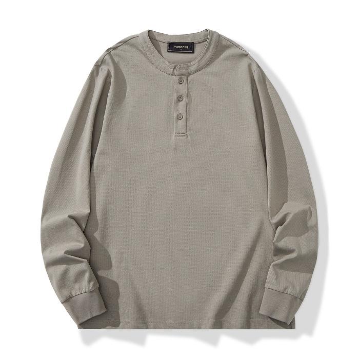 New Spring and Summer Heavy Henry Neck Long-sleeved T-shirt Classic Base Shirt Hong Kong Style Casual
