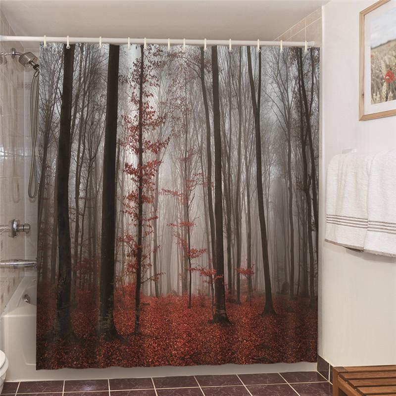 Misty Forest Nordic Style Shower Curtains Set With Hooks Waterproof Green Natural Landscape Home Decoration Bathroom Curtain New