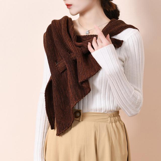 

Нова в язана вовняна шаль з перфорованим трикутником, накладним на рушник, кашеміровим шарфом, товстим теплим накидком на шию, жіночою накидкою, пончо One Size кавовий