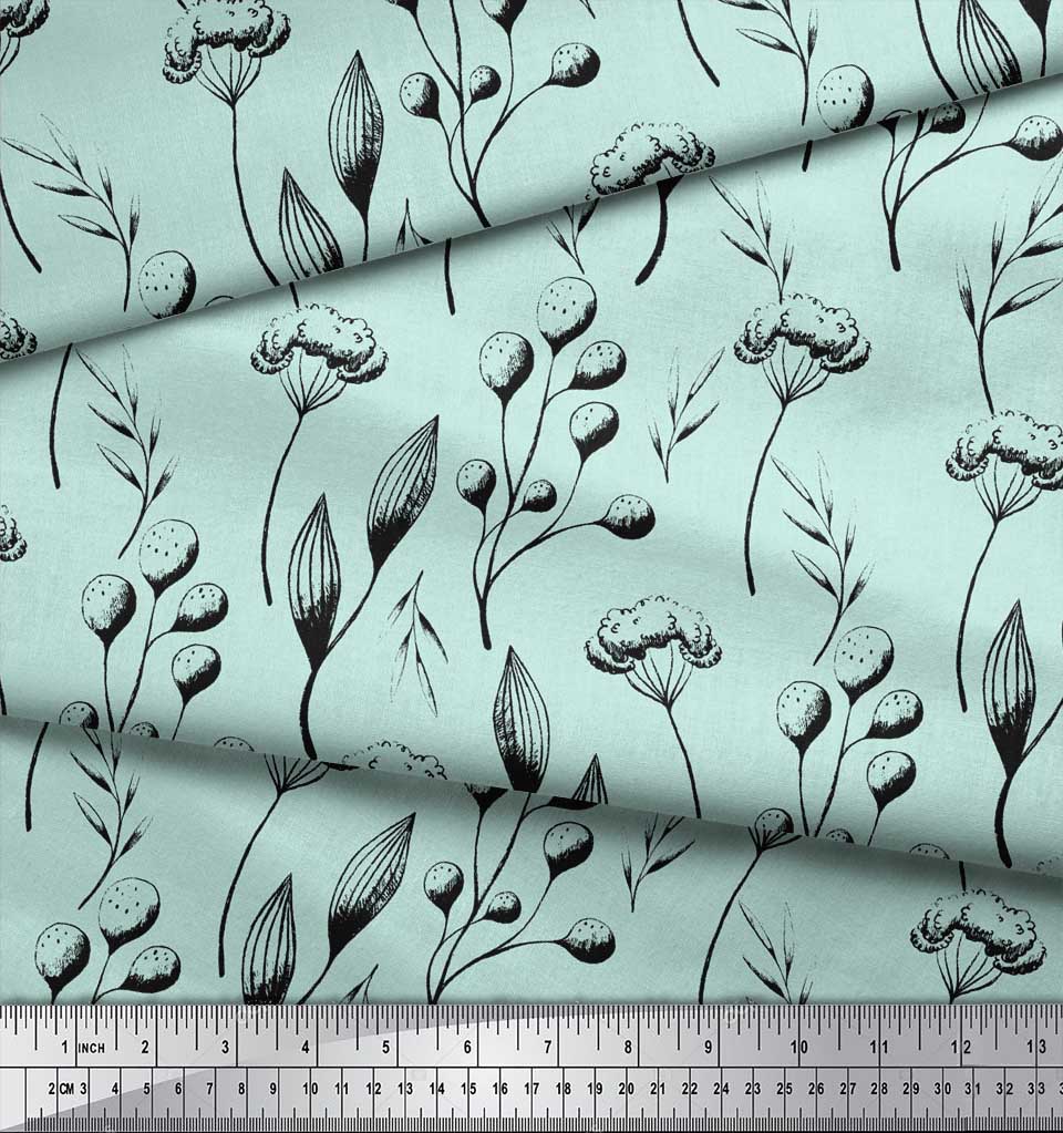 Soimoi Fioletowa tkanina poliestrowa krepowana z nadrukiem liści i kulek bawełnianych, sprzedawana na metry, szerokość 42 cale