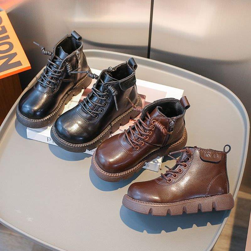 2025 new boys and girls Martin boots autumn and winter children's short boots baby non-slip leather boots British style single boots cotton shoes