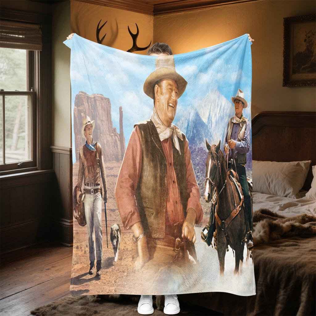 1pc John Wayne's Western Cowboy Trail Blanket, Al Season Lightweigh Poster Blanket Home Office Outdoor Nap Multifunc Poster Blanketional Blanket