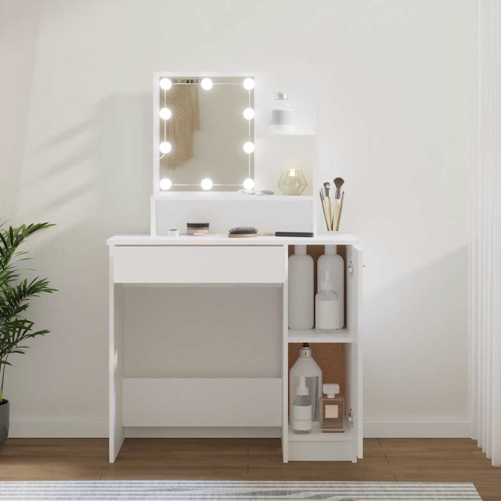 Makeup Table with LED Lights White 86.5 x 35 x 136 cm