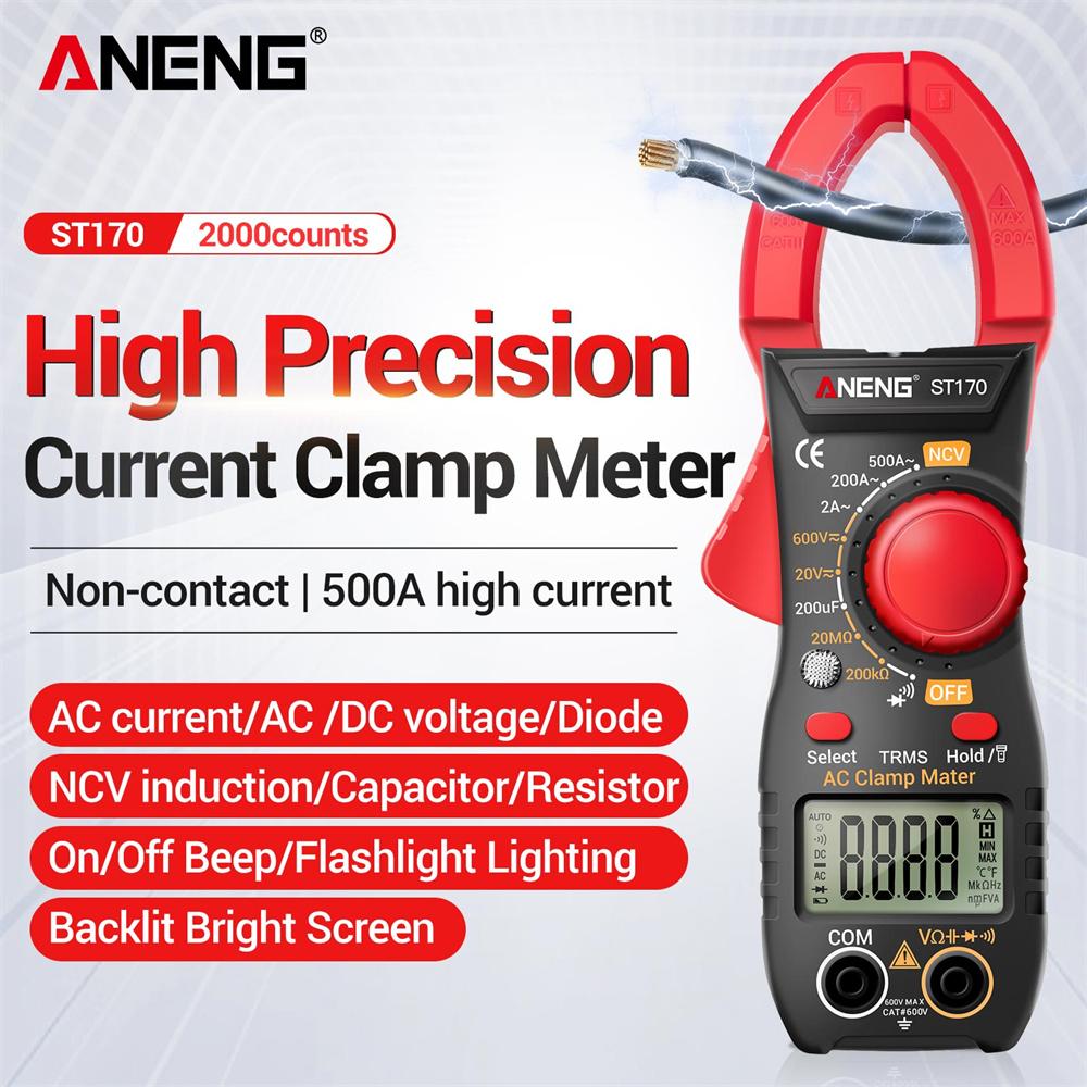 1999 Counts ST170 Digital Clamp Meter 500A AC Current MultimeterAC/DC Voltage Tester Hz Capacitance NCV Ohm Diode Test Tools