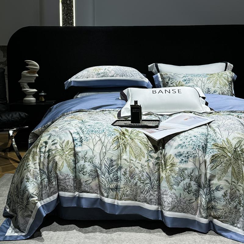 1000TC Egyptian Cotton Luxury Plants Flowers Digital Printing Bedding Set 1 Duvet Cover Set, 1 Fitted/Flat Sheet, 2 Pillowcases