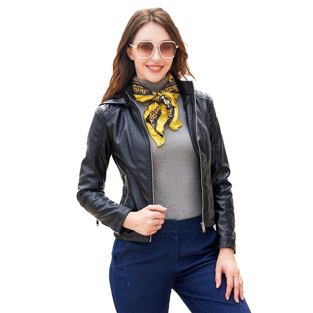Veste en cuir à capuche automne et hiver pour femme avec capuche amovible et veste en cuir velours coupe slim