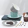 Nordic Black And White Green Plaid Bone China Cup Saucer Couple Coffee Cup Saucer Ceramic Afternoon Tea Cup Saucer Birthday Gift