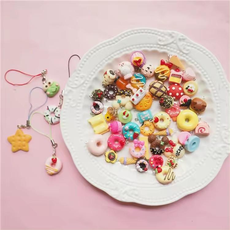 Resin with Crochet Nails Cute Cake Donut Jewelry Charm Pendant Style Random Key Ring Earrings Diy Accessories with Holes