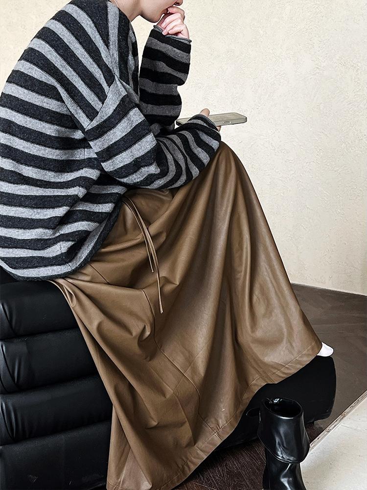 Xitao Solid Color Pu Draped Bandage Skirts GJ1090