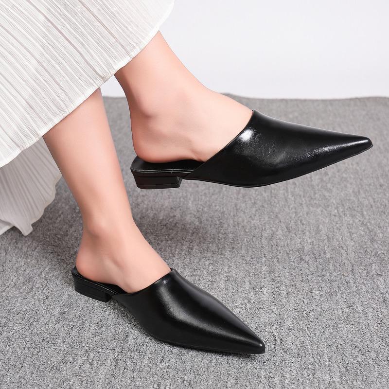 Summer Street Style Pointed Toe Slingback Mules Women Low Heel Elegant Party Dress Sandals