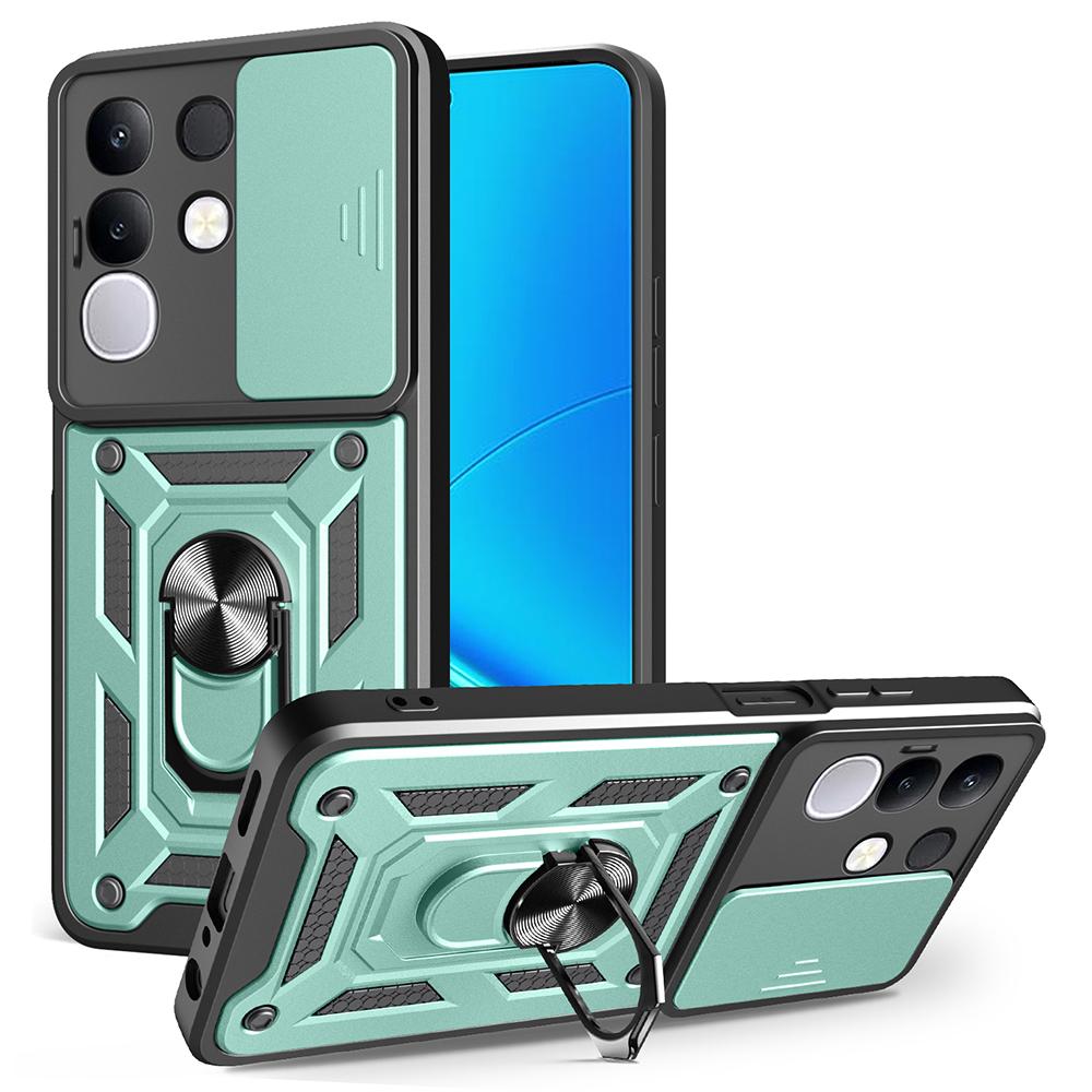 For Vivo Y29 4G Case with Slide Camera Lid PC+TPU Kickstand Phone Cover