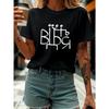 T-Shirt Featuring Abstract Art Slogans and Letters From Ukraine, Black Short-Sleeve Round-Neck Printed Tee - Machine Washable, Casual Style,