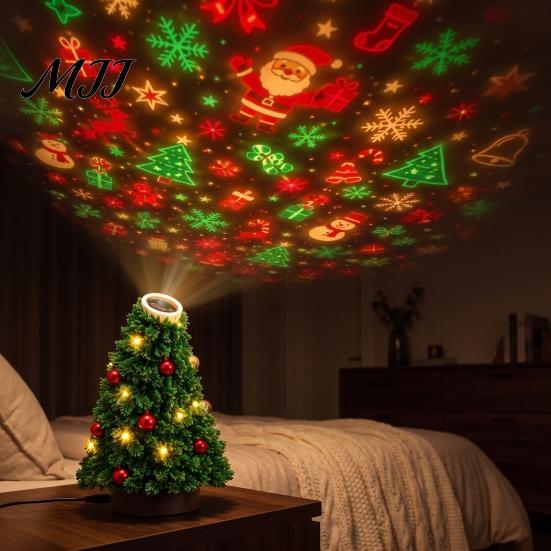 Christmas Wall Projector Tree Projection Light, USB Plug-and-Play LED with 6 Festive Portable Holiday Light Scenes, Flexible Gooseneck