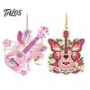Festival Decorative Ornaments Pink Guitar Butterfly Ornament, Acrylic Music Hanging Decor with Rose Themed Christmas Decorations And Quote,