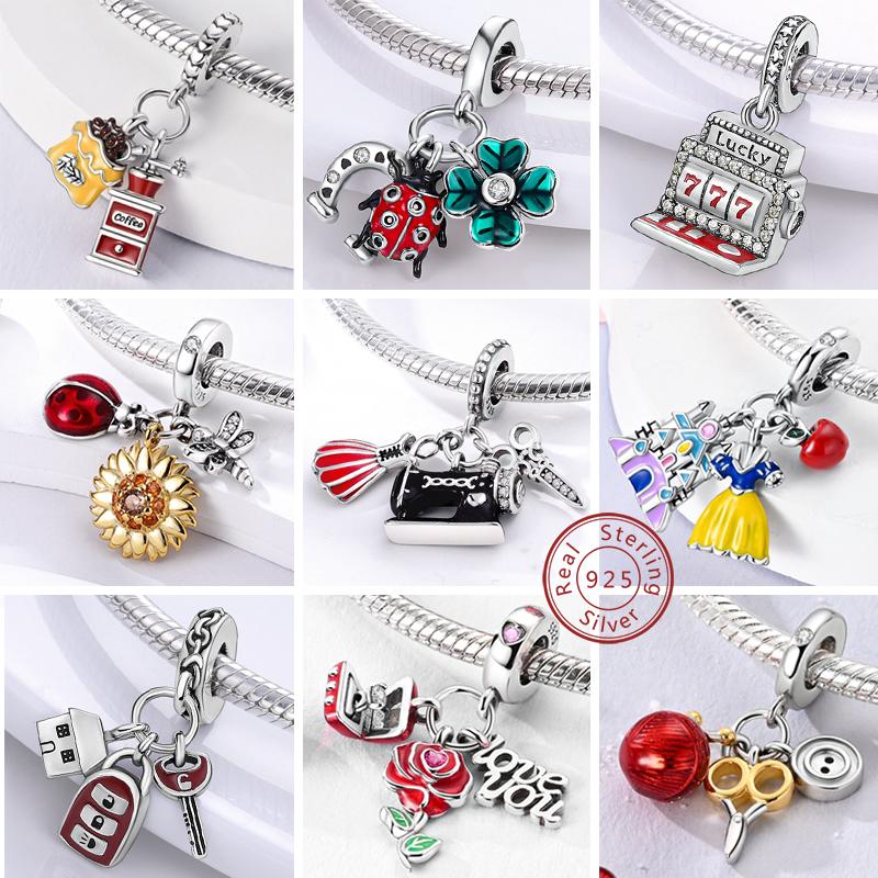 New 925 Silver Charms Bead Red Series Charm Pendant Fit Bracelet Necklaces DIY Birthday For Woman Jewelry Gift