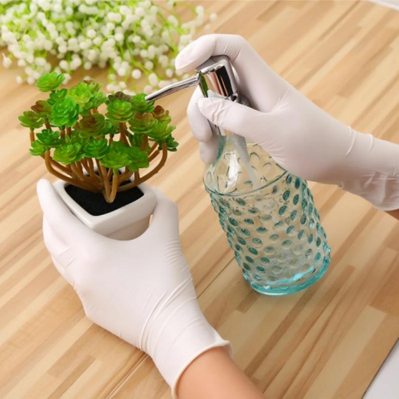 20/100PCS White Nitrile Gloves Disposable Anti-Slip Gardening Gloves with Textured Grip for Cleaning Working Protictive Gloves