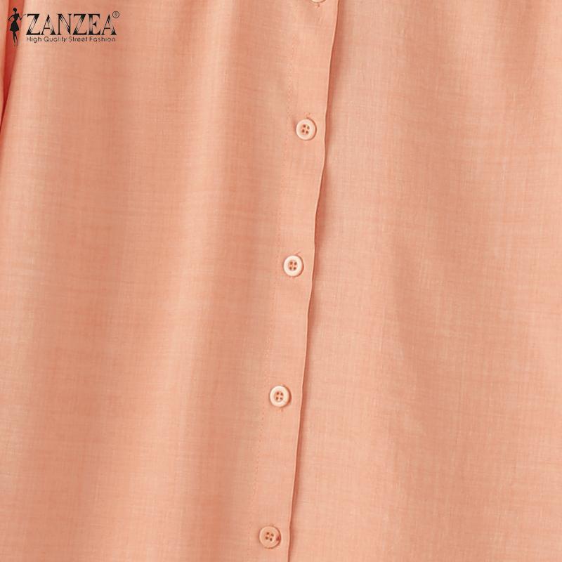 ZANZEA Damen Lässig Rundhals Locker 3/4 Ärmel Einfarbig Bluse