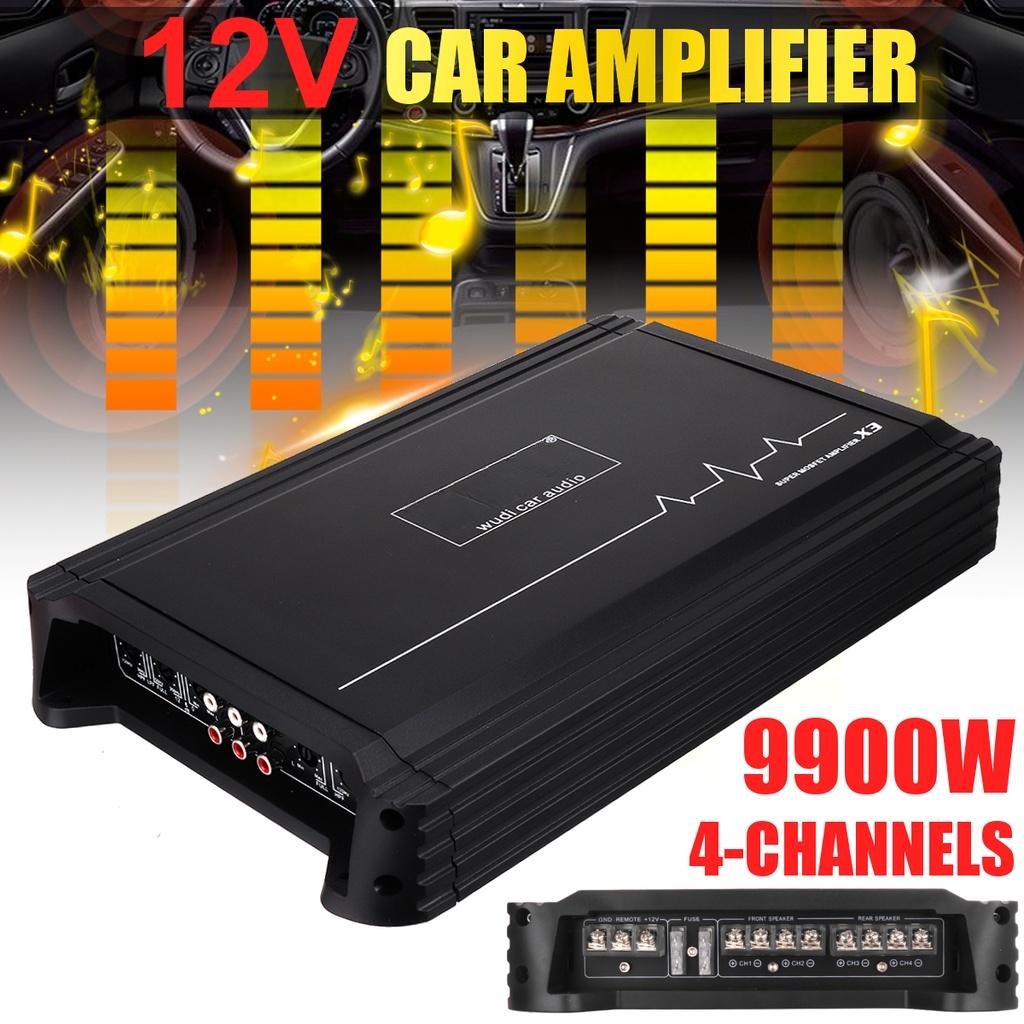 12V 9900W Car Amplifier 4-channel Powerful Car Audio Subwoofer Aluminum Alloy Vehicle Power Stereo Amp A/B Car Sound Amplifiers