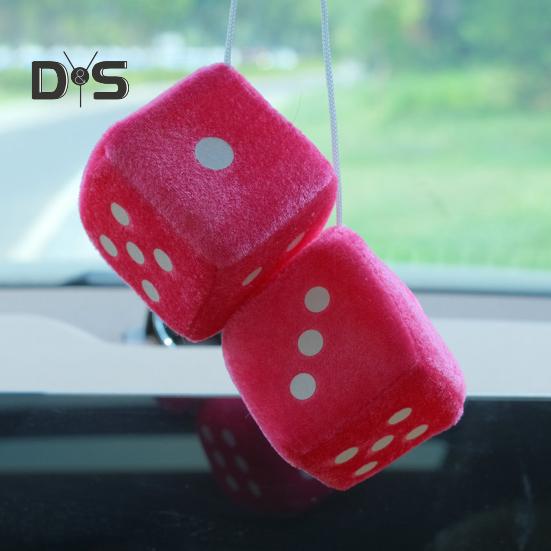 Plush Dice Pendant with Lanyard Vintage Charm Car Hanging Ornament Stress Relief Toy for Car Interior Rearview Mirror Decoration