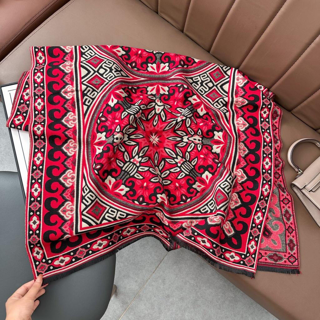 Thick Cashmere Scarf Women Print Blanket Warm Pashmina Shawl Winter Wraps Bufanda Print New Design Red Poncho Echarpe Female