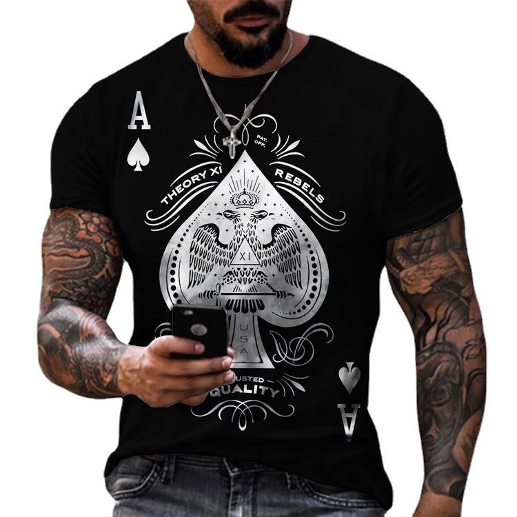 Men's T-shirt Loose Casual New Playing Cards Printed Tops Men's Large Size T-shirt