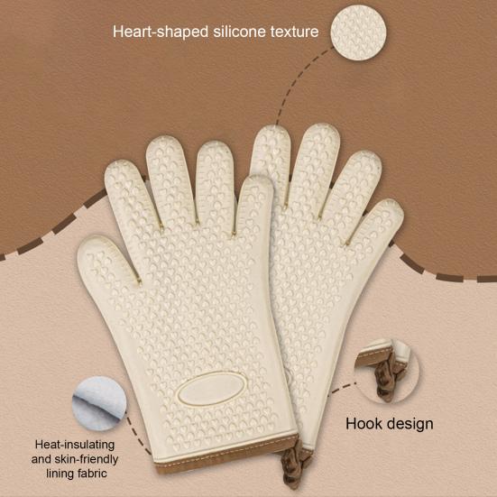 2Pcs Insulated Gloves Silicone Heat Resistant Oven Gloves Non-Slip Waterproof Machine Washable Kitchen Gloves for Baking Cookin