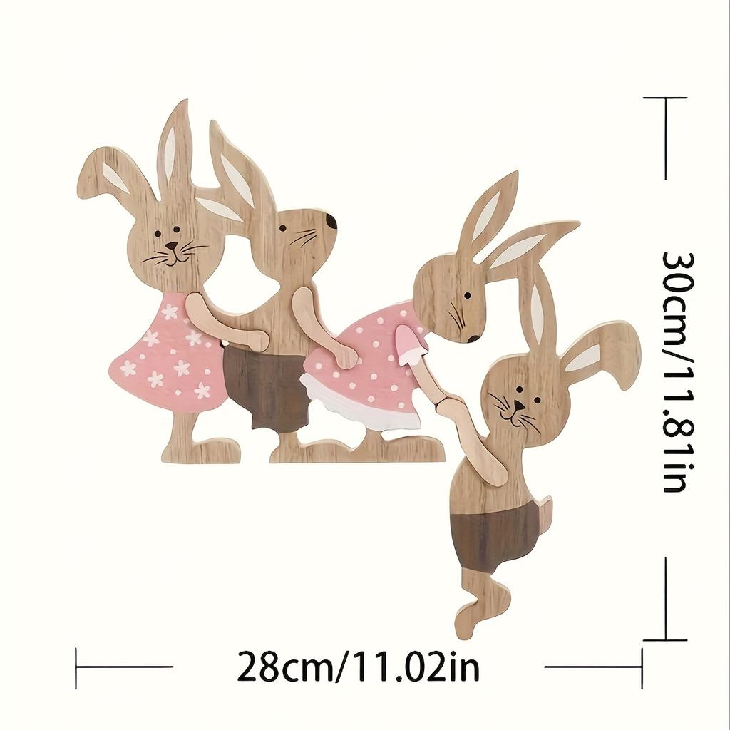 Rustic Wooden Easter Bunny Family Desktop Ornament, Mixed Color, 3D Decoration, No Electricity Required, with Bunny Accessories, for Home and Outdoors