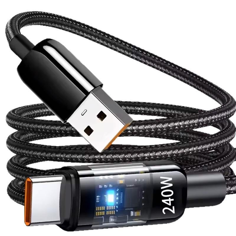 Transparent 240W Type-C Fast Charging Cable for Huawei Honor - 6A Compatibility