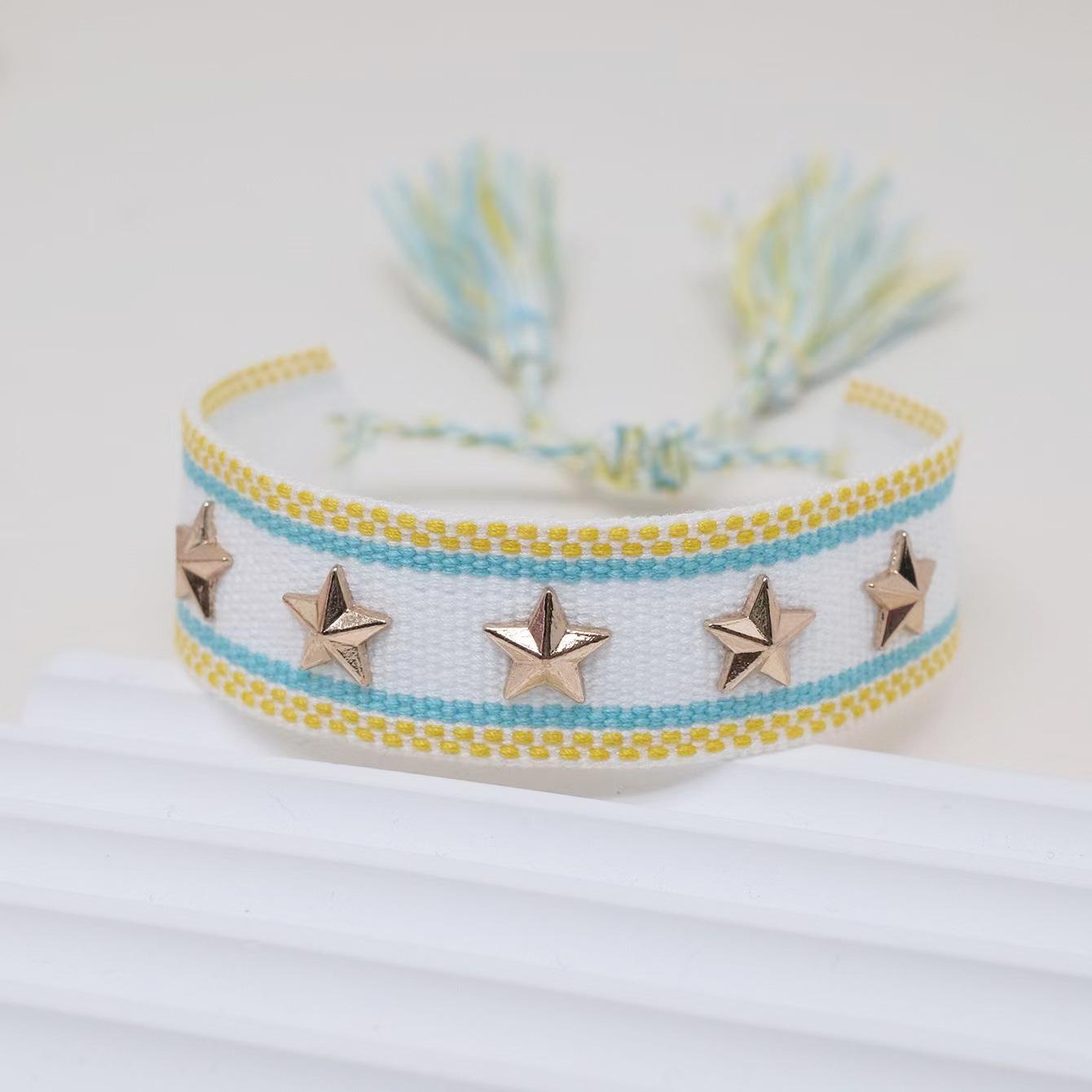 European & American Punk Rivet Heart Star Woven Tassel Bracelet