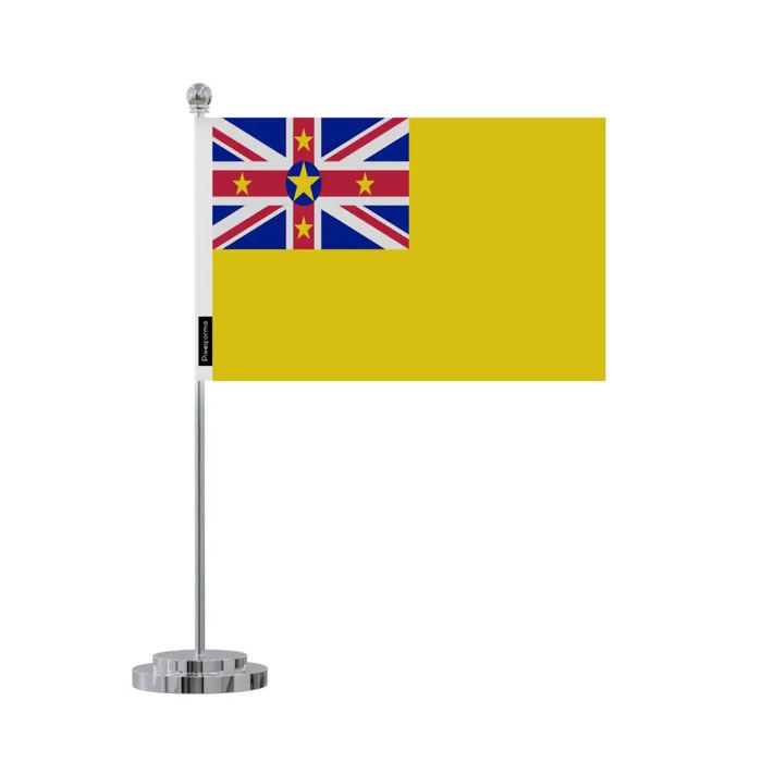 Drapeau de bureau - Niue - 14 x 21 cm - Polyester - Impression recto/verso - Acier inoxydable