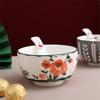 Chinese Style Printed Ceramic Bowl & Spoon Set