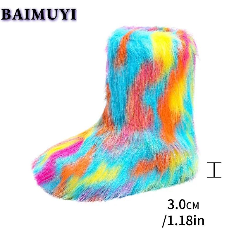 Luxusní chlupaté dámské kotníkové sněhule s plochou platformou, zateplené kožešinou, značkové zimní boty 2025, trendy designérské dámské plyšové kotníkové boty