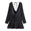 European and American spring new French sexy swinging collar solid color silk satin texture drape slim slim dress