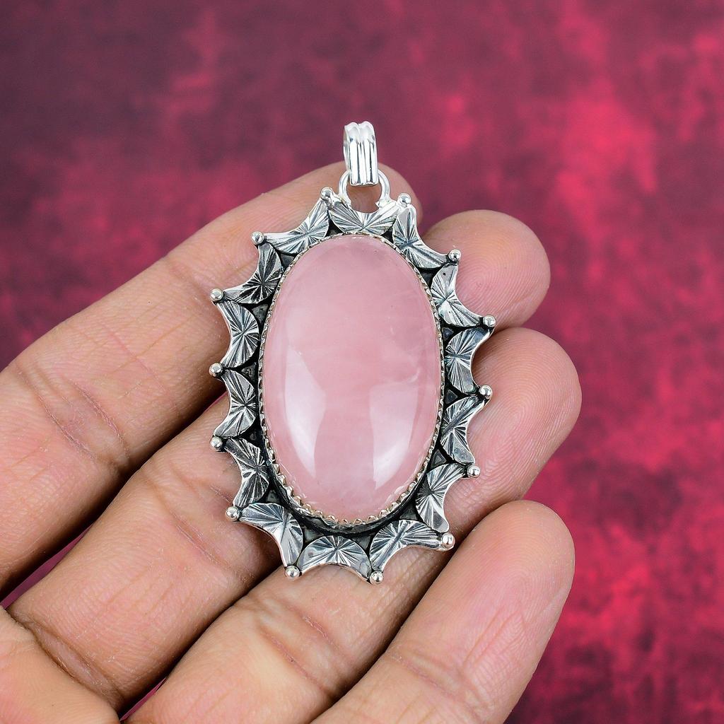 Rose Quartz Jewelry, 925 Solid Sterling Silver Pendant Handmade Gemstone Jewelry, Gifts For Wife Brand New Pendant