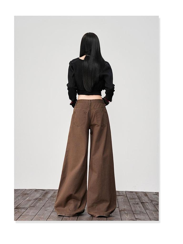 Melard Brown Wide-Leg Jeans: Women's 2026 Spring Loose Drape Casual Pants