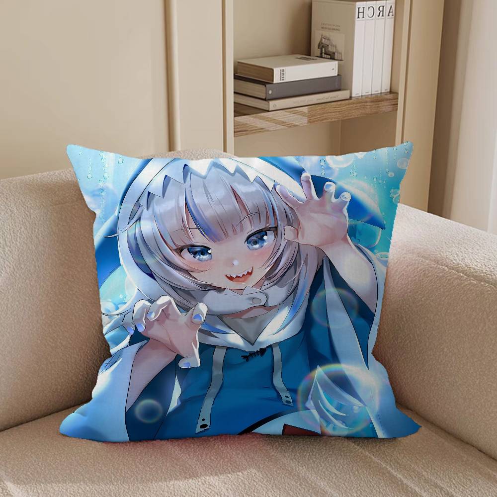 VTuber Gawr Gura Pillow Covers Cartoon Sofa Decorative Home Double-sided Printing Short Plush Cute Cushion Cover
