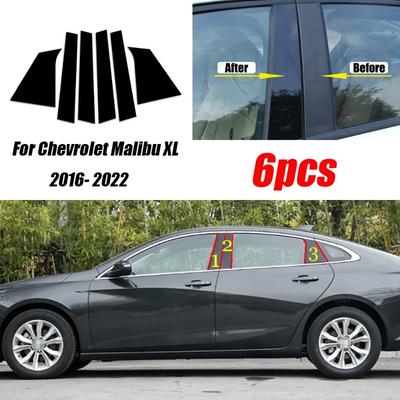 6PCS Black Car Door Window Column BC Pillar Post Trim PC Sticker Fit For Chevrolet Malibu XL 2016 - 2022 Accessories