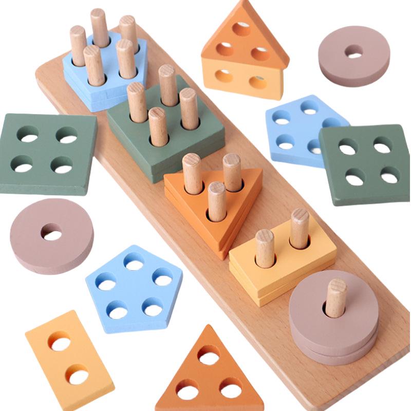 Wooden Geometric Shape Matching Block Set - Montessori Early Learning Aids for Kindergarten