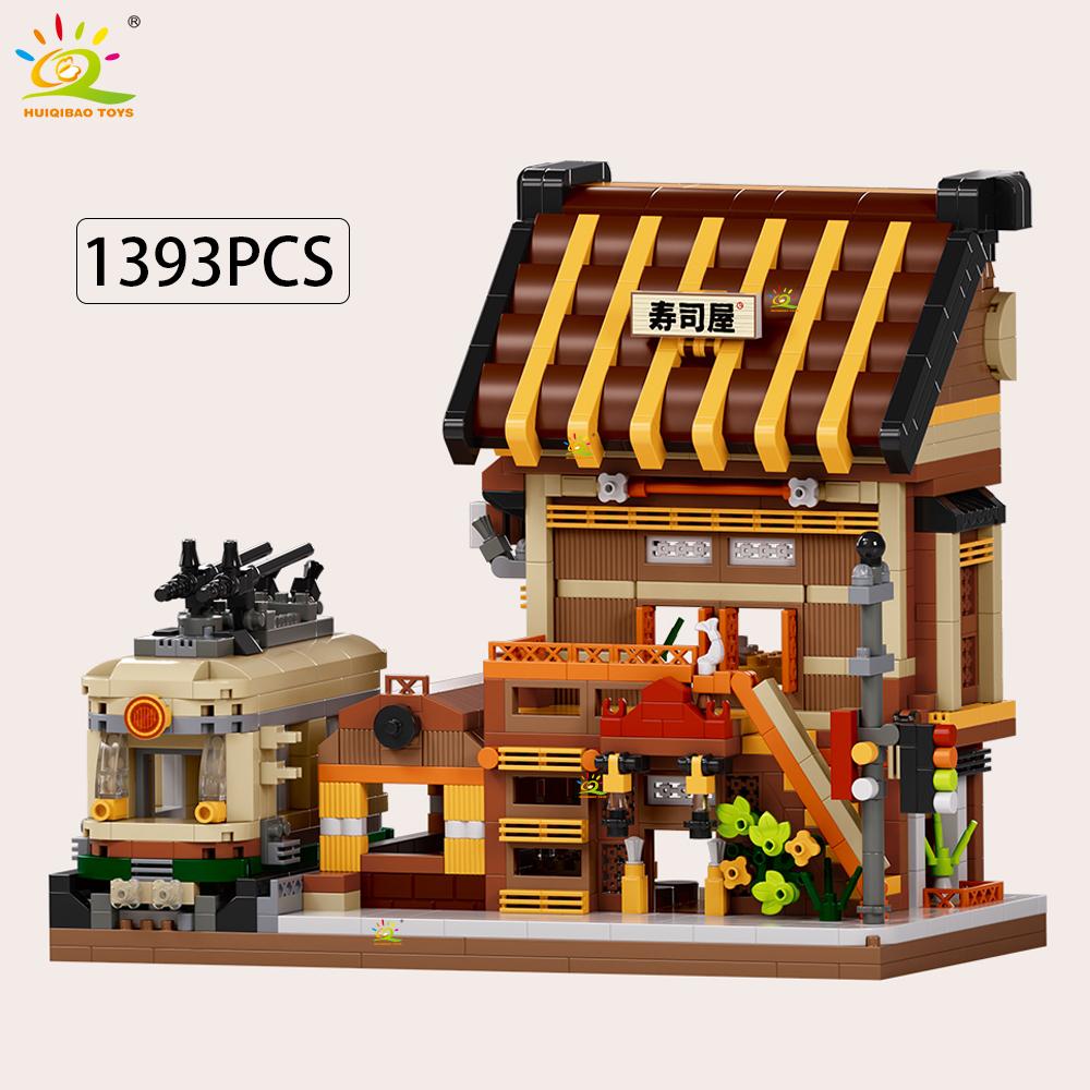 MOC Japan Sushi Octopus Yaki Street Shop model Micro Building Block Model Mini Brick Toy for Children Desk Decor.