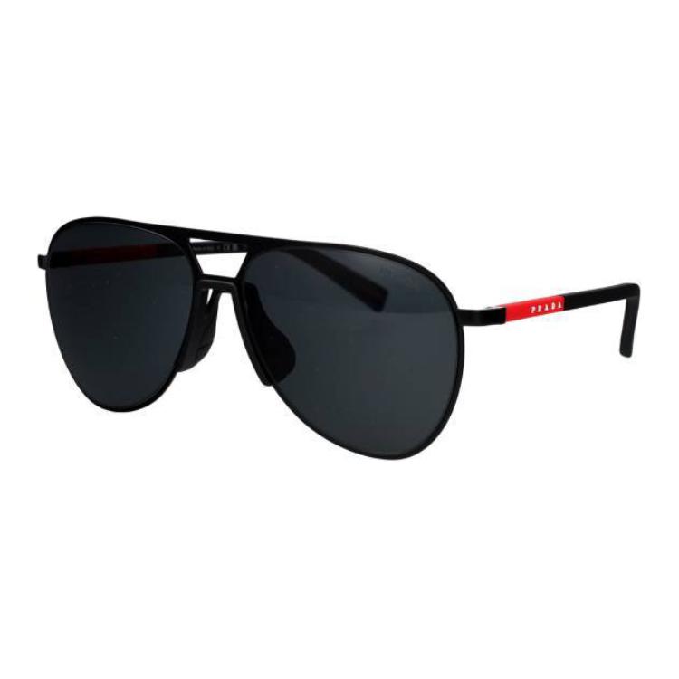 Prada Logo Métal Caoutchouc Lunettes de Soleil Pilote Lunettes de Soleil Homme Noir PS-53ZS-1BO06F
