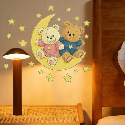 Cartoon Cute Little Bear and Starry Sky Wall Stickers for Living Room and Bedroom Decoration