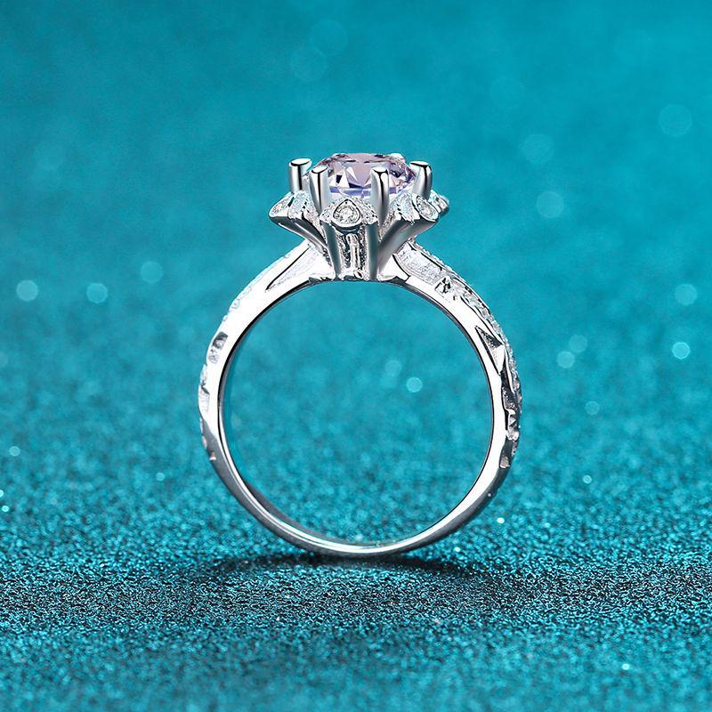 Korean Style Women's Ring: 1 Carat Moissanite Diamond On PT950 Platinum-Plated Silver