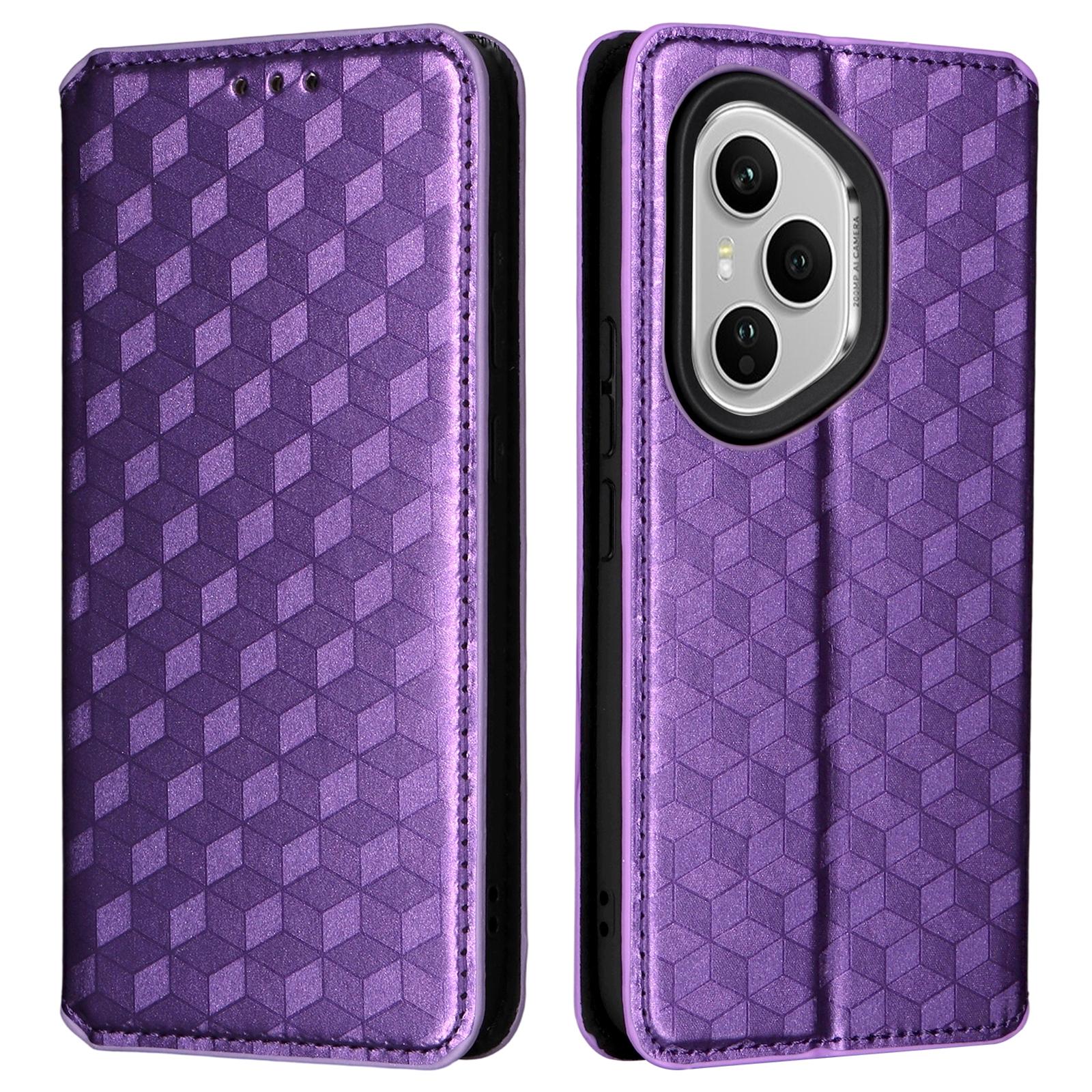 

Для Honor 400 Pro 5G (Глобальный) Чехол-кошелек из кожи с ромбовидным тиснением, чехол для телефона Purple