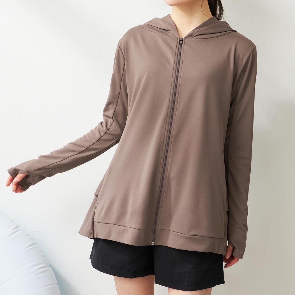 Rash Back Frill Over UV Brown Size Size L Spo-Pan Women's Guard, Hoodie, Amphibious, 95% Protection, Moisture-Wicking, Quick-Drying, Beige, 314061,