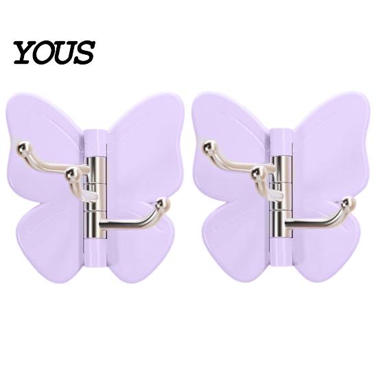 Hair Tie Holder Hook Rotating Butterfly Adhesive Wall Hooks, 3-Prong No-Drill Swivel Hangers, with Key Adjustable Angle Space-Saving Hook, for