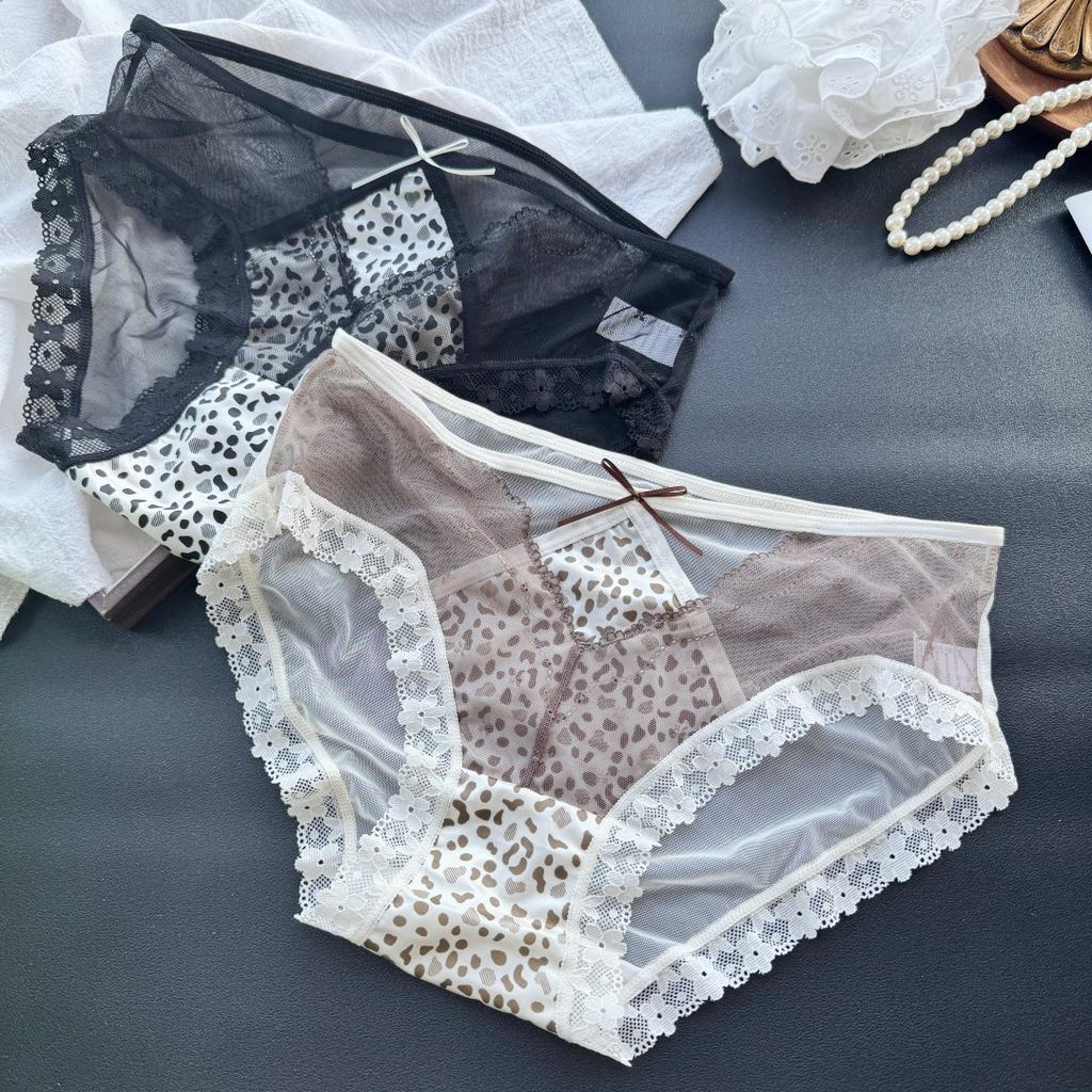 Women's Summer Sexy Leopard Print Hollow Ice Screen Lace Briefs